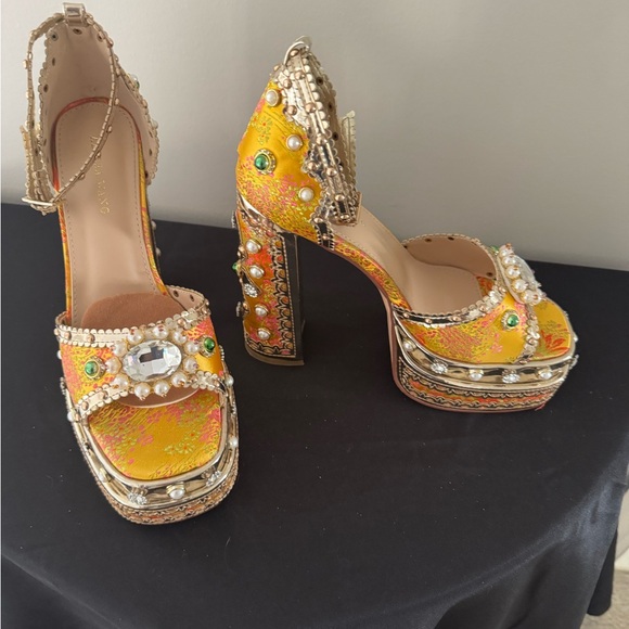 Embellished Yellow Women's Heels by Azalea Wang - Picture 2 of 3